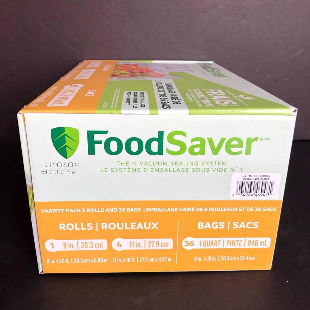 FoodSaver Vacuum Sealer 5 Rolls 36 Quart Bags Variety Pack Fresh 5x Longer - Picture 2 of 5